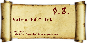 Velner Bálint névjegykártya